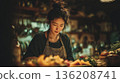 Meticulous preparation of a wholesome meal in a rustic kitchen 136208741