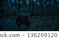 Wehrmacht soldiers patrolling forest at night during WWII Wehrmacht soldiers patrolling forest at night during WWII 136209120