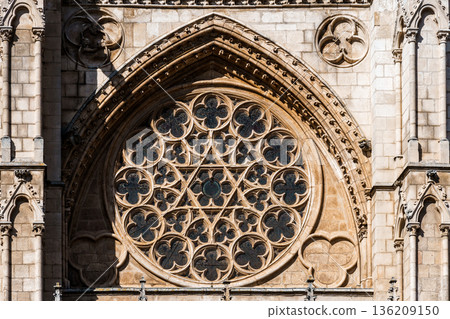 Burgos Cathedral rose window gothic architecture detail view Burgos Cathedral rose window gothic architecture detail view 136209150