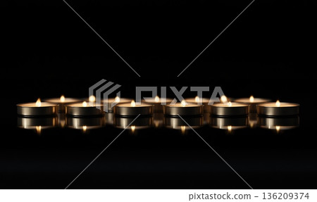 A row of candles are lit up and are reflected in the water 136209374