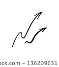 Vector icon of hand-drawn cartoony expression sign doodle, curve directional arrows, emoticon effects design elements, cartoon character emotion symbols, cute decorative brush stroke lines 136209631