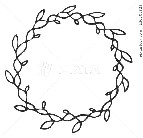 Round floral pattern doodle. Botanical leaf drawing Round floral pattern doodle. Botanical leaf drawing 136209823