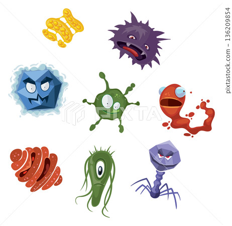 Germs cartoon set. Bacteria characters. Colorful monsters 136209854