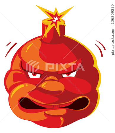 Angry bomb cartoon character. Red explosive with raged face 136209859