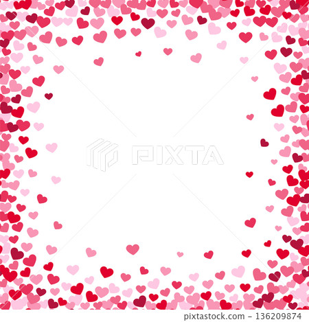 Heart confetti border. Romantic frame. Wedding decoration 136209874
