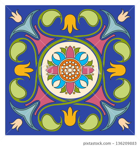 Wall tile colorful flourish pattern. Victorian style ornament 136209883