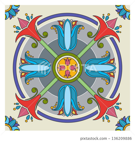 Ceramic tile pattern. Kitchen stone floor ornament 136209886