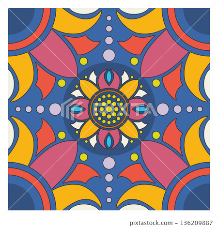 Floral ceramic tile ornament. Decorative oriental floor pattern Floral ceramic tile ornament. Decorative oriental floor pattern 136209887