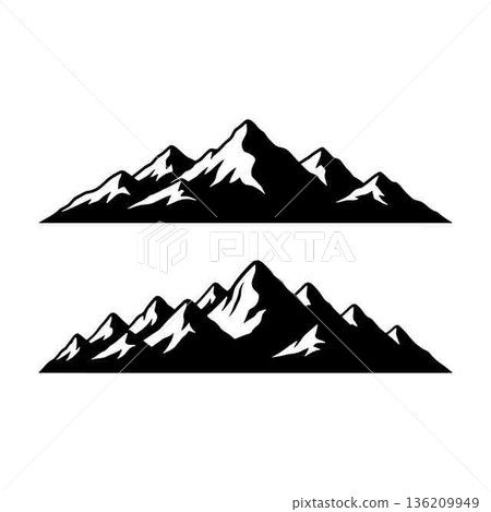 Black and white mountain range silhouettes perfect for graphic design 136209949