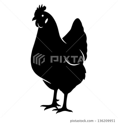 Black and white vector image of a standing hen silhouette Black and white vector image of a standing hen silhouette 136209951