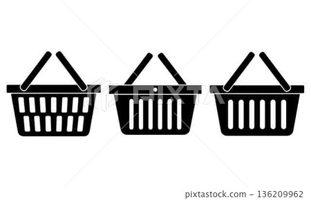 Black Shopping Baskets in a Row for Online Store Sales Black Shopping Baskets in a Row for Online Store Sales 136209962