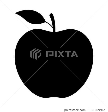 Black silhouette of an apple with leaf on white background Black silhouette of an apple with leaf on white background 136209964