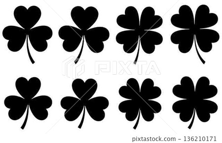 Collection of Clover and Shamrock Symbols Isolated on White Background 136210171