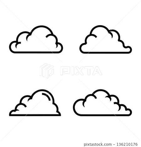 Collection of four simple black and white cloud icon designs Collection of four simple black and white cloud icon designs 136210176