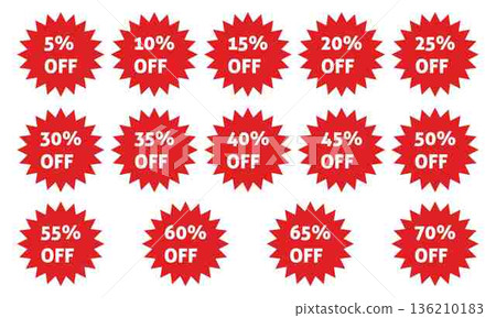 Collection of red burst sale stickers with percentage discounts offers Collection of red burst sale stickers with percentage discounts offers 136210183
