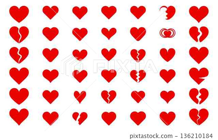 Collection of Red Heart Shapes Representing Love and Valentines Day 136210184