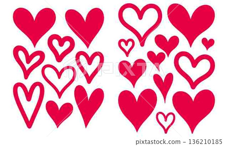 Collection of Red Hearts on White Background Romantic Valentine Illustration 136210185