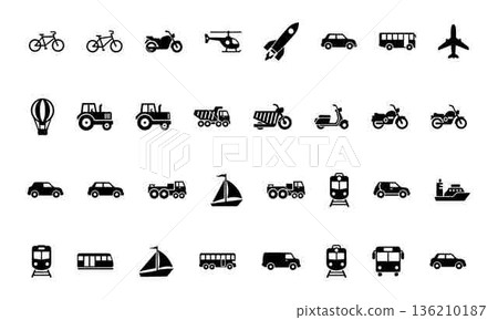 Collection of simple black transport icons on a white background Collection of simple black transport icons on a white background 136210187