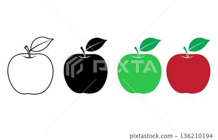 Colorful Apple Icons Set Illustration For Education Health and Food Theme Colorful Apple Icons Set Illustration For Education Health and Food Theme 136210194