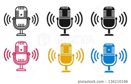 Colorful Retro Microphones Vector Icons for Podcast Recording and Broadcasting Colorful Retro Microphones Vector Icons for Podcast Recording and Broadcasting 136210196