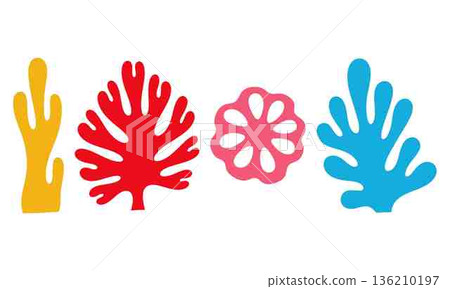 Colorful Seaweed and Coral Reef Vector Illustration on White Background Colorful Seaweed and Coral Reef Vector Illustration on White Background 136210197