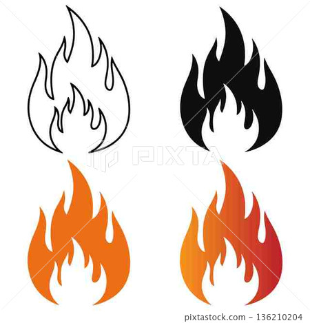 Diverse Fire Flames Illustrations Set Symbolizing Energy Passion and Transformation 136210204