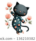 Panther cat in floral pajamas watercolor cozy vibe Panther cat in floral pajamas watercolor cozy vibe 136210382