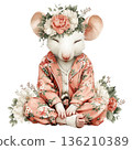 Rat sleeping in floral pajamas watercolor cozy vibe Rat sleeping in floral pajamas watercolor cozy vibe 136210389
