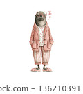 Seal sleeping in pink pajamas watercolor cozy vibe Seal sleeping in pink pajamas watercolor cozy vibe 136210391