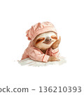 Sloth sleeping in pink pajamas watercolor cozy vibe Sloth sleeping in pink pajamas watercolor cozy vibe 136210393