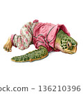 Turtle sleeping in floral pajamas watercolor cozy vibe Turtle sleeping in floral pajamas watercolor cozy vibe 136210396