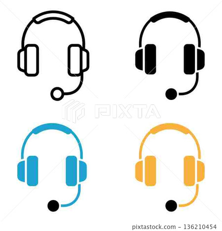 Headset vector icons for customer service support communication in different colors Headset vector icons for customer service support communication in different colors 136210454