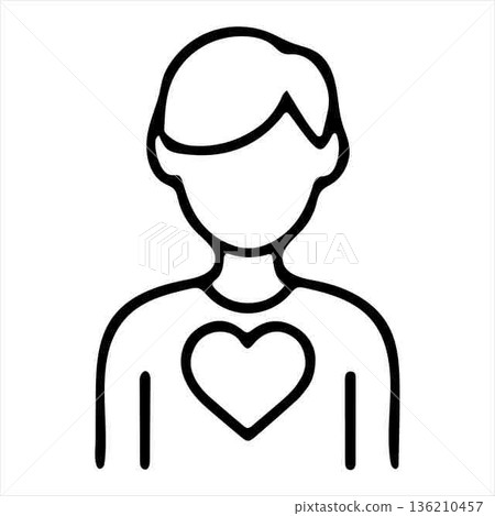 Line drawing of a person with a heart representing compassion and love Line drawing of a person with a heart representing compassion and love 136210457