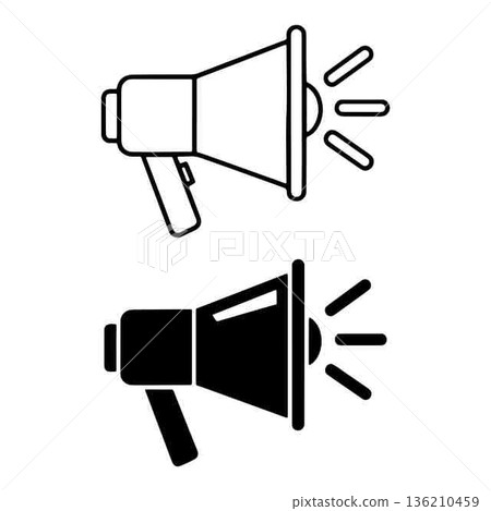 Loudspeaker symbol vector icon in black and white announcement concept Loudspeaker symbol vector icon in black and white announcement concept 136210459