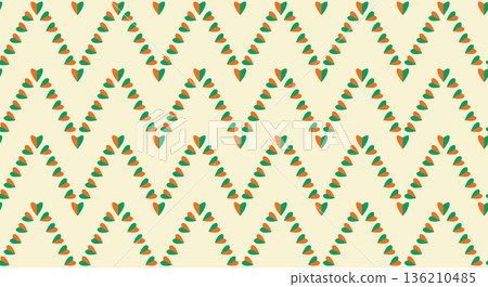 Irish heart symbol, chevron ornament seamless pattern. Traditional tricolour concept colour. St. Patrick's Day Celtic culture celebration. Classic geometrical square grid vector illustration 136210485