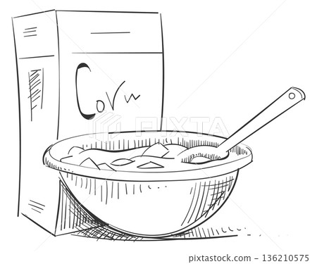 Cereal corn bowl. Muesli pack hand drawing doodle 136210575