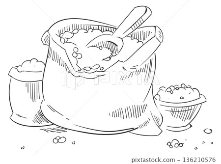 Grain sack sketch. Crop seeds hand drawing 136210576