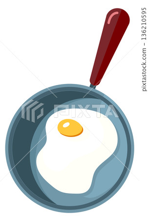 Fried egg in pan cartoon icon. Cooked food 136210595