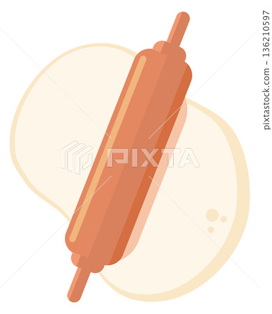 Rolling pin in baking preparation. Cooking color icon 136210597