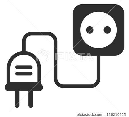 Electric plug black icon. Energy outlet connection 136210625