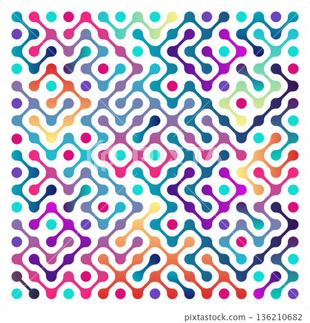 Minimalistic connected dots pattern. Colorful gradient ornament 136210682