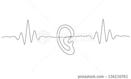 Continuous one line ear with sound wave illustration 136210761