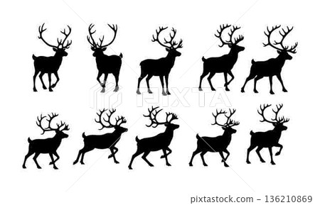 Silhouette of deer collection animal isolated on white background Silhouette of deer collection animal isolated on white background 136210869