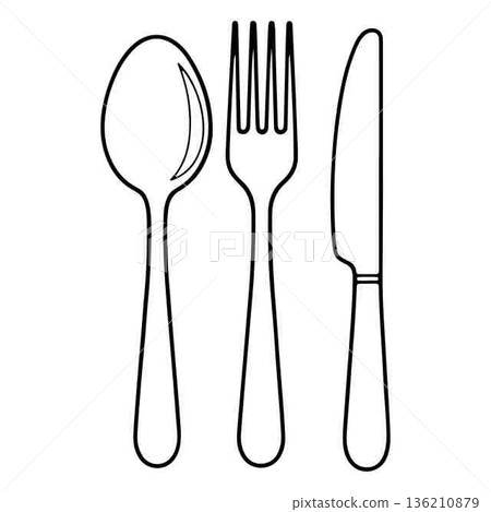 Simple Outline of Spoon Fork and Knife Dining Silverware Cutlery Set Simple Outline of Spoon Fork and Knife Dining Silverware Cutlery Set 136210879