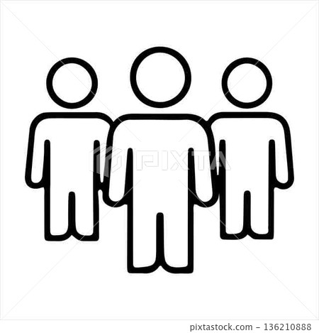 Three people icon simple vector line art illustration isolated 136210888