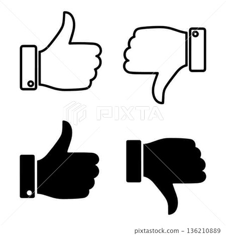 Thumbs Up and Thumbs Down Icons Depicting Approval and Disapproval 136210889
