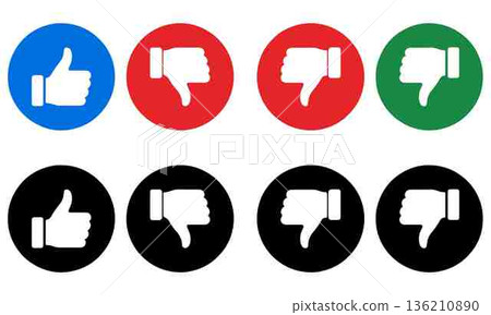 Thumbs up and thumbs down icons in different colors concept Thumbs up and thumbs down icons in different colors concept 136210890