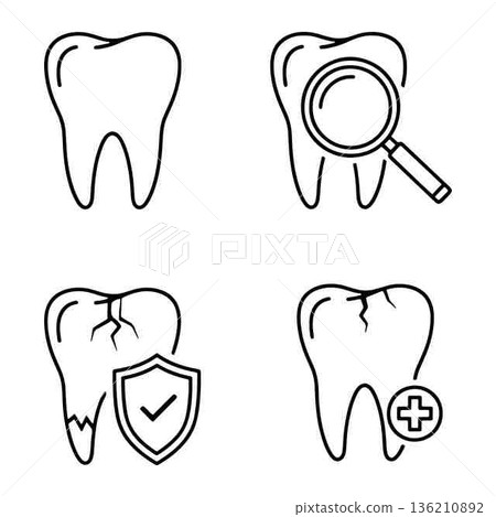 Tooth Care Icons Set Dental Hygiene and Treatment Symbols Collection 136210892
