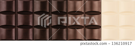 Chocolate bar texture background with dark, milk and white chocolate Chocolate bar texture background with dark, milk and white chocolate 136210917