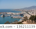 Malaga port aerial view with cruise ship and coastline, Spain 136211139